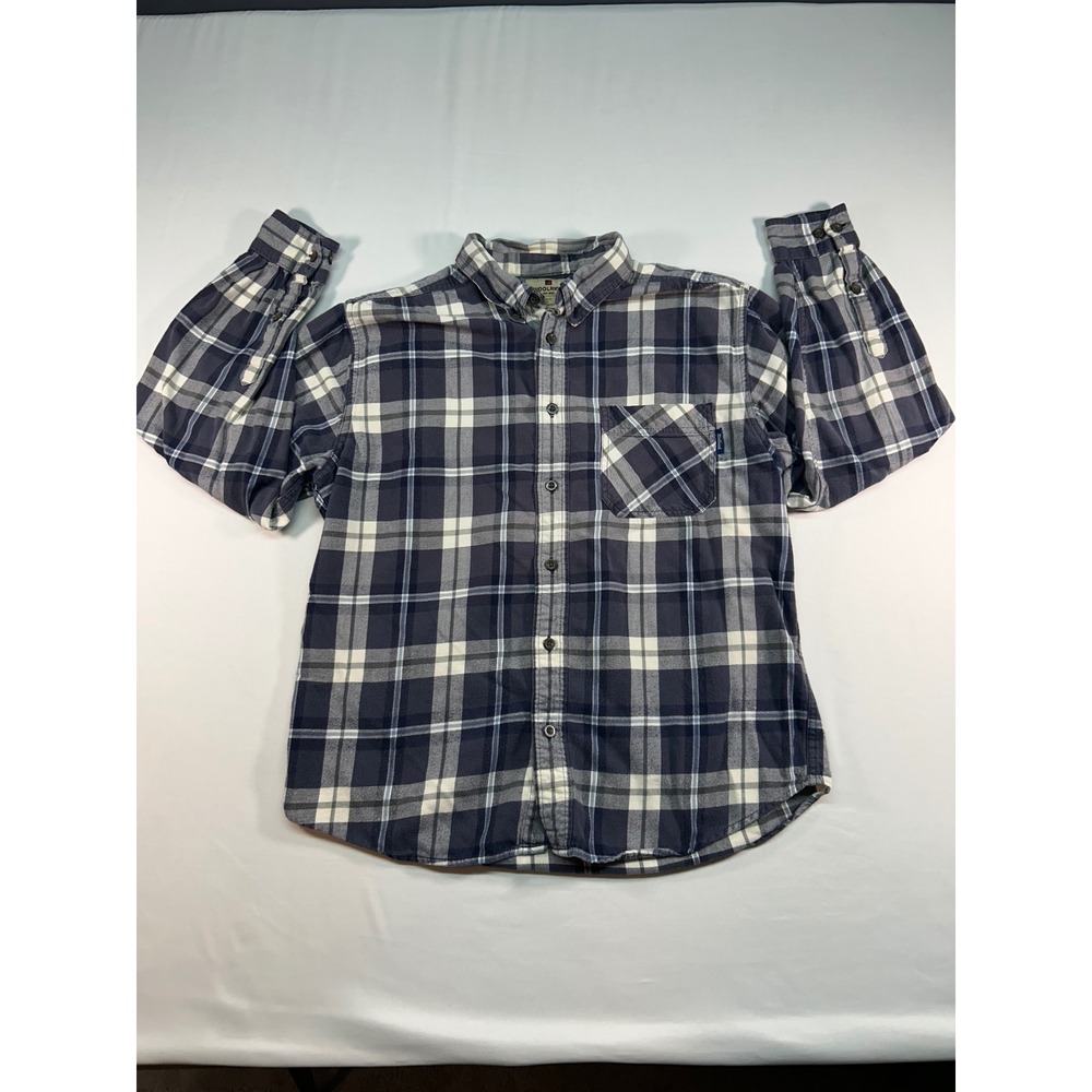 Woolrich Mens Large Blue White Plaid Flannel Button Down Shirt 100% Cotton‎ 4613